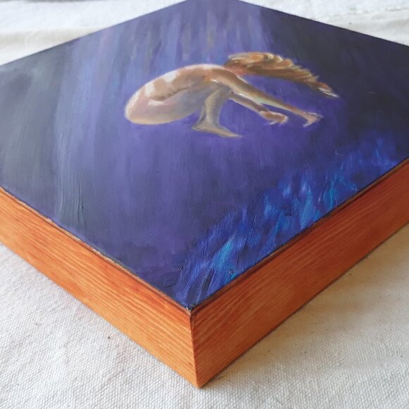 “Fall From Grace“ Original oil painting on Cradled Wood Panel 10" x 10" x 1.5" - Picture 5 of 6